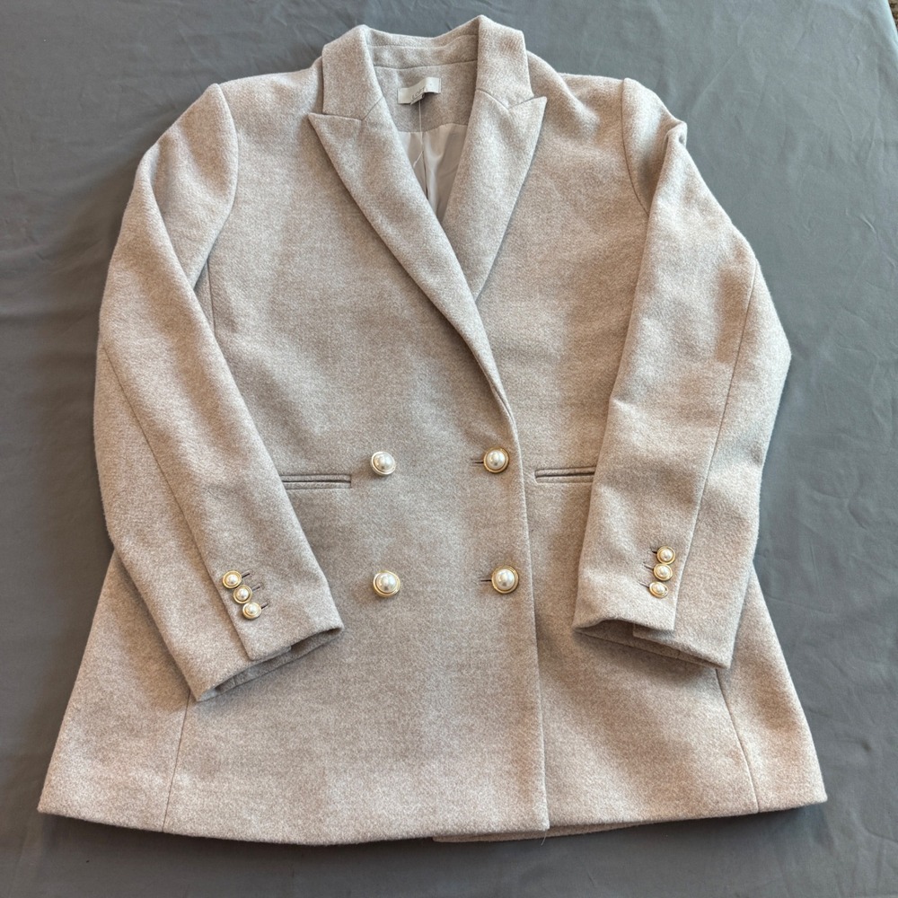LOFT Womens Oatmeal Beige Pearl Button Double Breasted Blazer Jacket Size 8